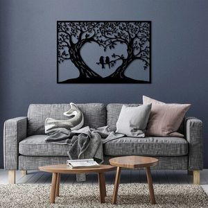 Decoratiune de perete, Birds Love, Metal, Dimensiune: 120 x 80 cm, Negru imagine
