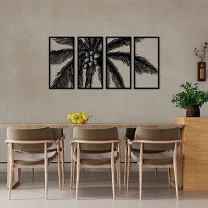 Decoratiune de perete, Coconut Tree, Metal, 34 x 70 cm, 4 piese, Negru imagine