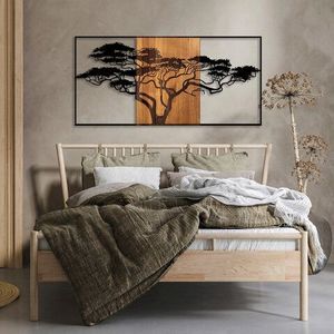 Decoratiune de perete, Acacia Tree, 50% lemn/50% metal, Dimensiune: 147 x 3 x 70 cm, Nuc negru imagine