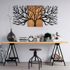 Decoratiune de perete, Tree, 50% lemn/50% metal, Dimensiune: 150 x 3 x 70 cm, Nuc negru imagine
