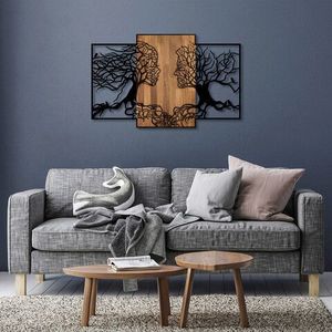 Decoratiune de perete, Tree Love, 50% lemn/50% metal, Dimensiune: 125 x 3 x 79 cm, Nuc negru imagine