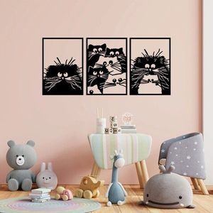 Decoratiune de perete, Cats, Metal, 50 x 70 cm, 3 piese, Negru imagine