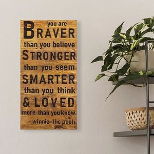 Decoratiune de perete, Braver Stronger Smarter Loved, Lemn, Dimensiune: 30 x 3 x 58 cm, Nuc / Negru imagine