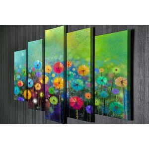 Set 5 tablouri decorative, BC55, Canvas, 70 x 20 cm, Multicolor imagine