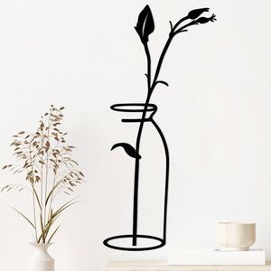 Decoratiune de perete, Flower In The Vase, Metal, Dimensiune: 33 x 0, 15 x 71 cm, Negru imagine