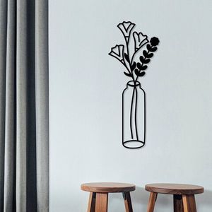 Decoratiune de perete, Flower 6, Metal, Dimensiune: 24 x 60 cm, Negru imagine