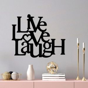 Decoratiune de perete, Live-Love-Laugh, Metal, Dimensiune: 68 x 1, 5 x 66 cm, Negru imagine
