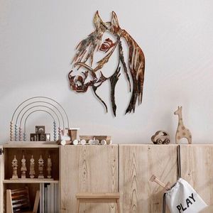 Decoratiune de perete, Horse, Metal, 38 x 53 cm, Multicolor imagine