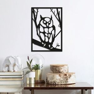 Decoratiune de perete, Owl, Metal, Dimensiune: 35 x 50 cm, Negru imagine