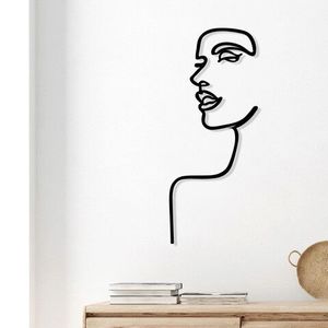Decoratiune de perete, Woman Profile, Metal, Dimensiune: 42 x 100 cm, Negru imagine