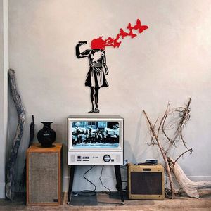 Decoratiune de perete, Banksy, Metal, Dimensiune: 66 x 51 cm, Negru/Rosu imagine