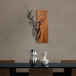 Decoratiune de perete, Red Deer 1, Lemn/metal, Dimensiune: 36 x 58 cm, Nuc / Negru imagine