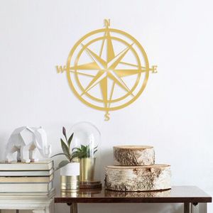 Decoratiune de perete, Compass, Metal, Dimensiune: 55 x 55 cm, Auriu imagine