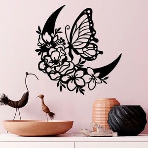 Decoratiune de perete, Butterfly And Flower 2, Metal, Dimensiune: 47 x 1, 5 x 49 cm, Negru imagine