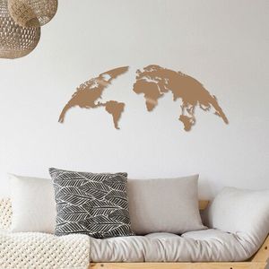 Decoratiune de perete, World Map Small, Metal, 100 x 39 cm, Cupru imagine