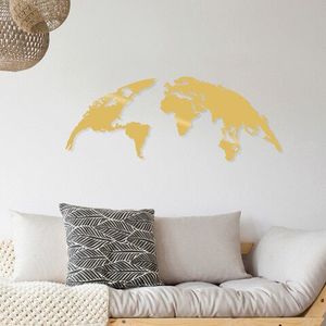 Decoratiune de perete, World Map Small, Metal, 100 x 39 cm, Auriu imagine
