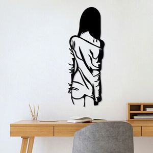 Decoratiune de perete, Woman With Loose Dress, Metal, Dimensiune: 120 x 29 cm, Negru imagine