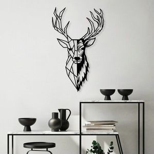 Decoratiune de perete, Red Deer 2, Metal, Dimensiune: 42 x 70 cm, Negru imagine