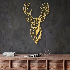 Decoratiune de perete, Red Deer 3, Metal, Dimensiune: 42 x 70 cm, Auriu imagine
