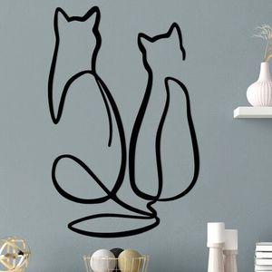 Decoratiune de perete, Couple Cat Love, Metal, Dimensiune: 72 x 0, 15 x 48 cm, Negru imagine