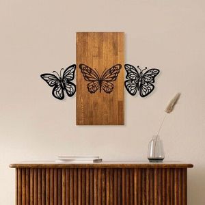 Decoratiune de perete, Butterflies 2, Lemn/metal, Dimensiune: 74 x 58 cm, Nuc / Negru imagine