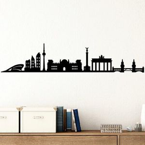 Decoratiune de perete, Berlin Skyline, Metal, Dimensiune: 119 x 24 cm, Negru imagine