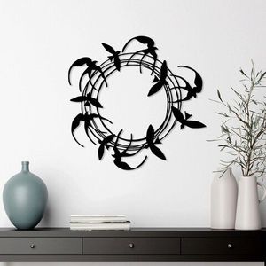 Decoratiune de perete, Spiral Birds 3, Metal, Dimensiune: 57 x 55 cm, Negru imagine