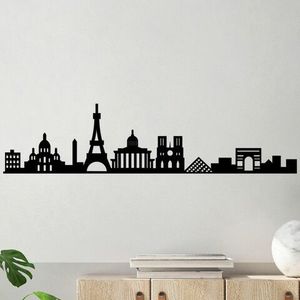 Decoratiune de perete, Paris Skyline, Metal, Dimensiune: 120 x 29 cm, Negru imagine