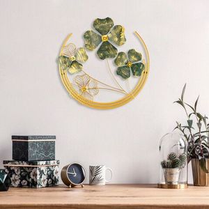 Decoratiune de perete, Shihezi, Metal, Dimensiune: 50 x 50 x 5 cm, Verde / Aur imagine