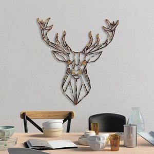 Decoratiune de perete, Deer, Metal, Latime: 60 cm / Inaltime: 65 cm, Multicolor imagine