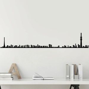 Decoratiune de perete, Tokyo Skyline, Metal, Dimensiune: 120 x 21 cm, Negru imagine