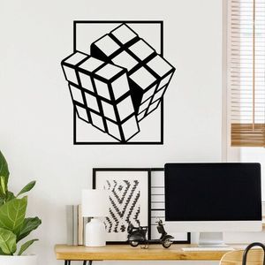 Decoratiune de perete, Rubik's Cube, Metal, Dimensiune: 64 x 69 cm, Negru imagine