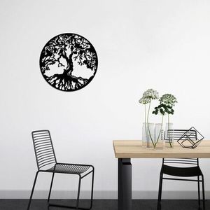 Decoratiune de perete, Tree, Metal, Dimensiune: 60 x 60 cm, Negru imagine