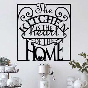 Decoratiune de perete, The Kitchen Is The Heart Of The Home, Metal, Dimensiune: 56 x 0, 15 x 53 cm, Negru imagine