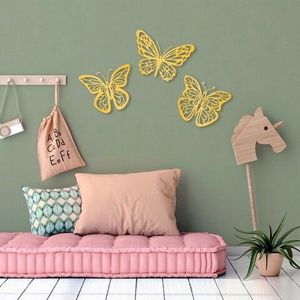 Decoratiune de perete, Butterflies 4, Metal, 32 x 26 cm, Auriu imagine