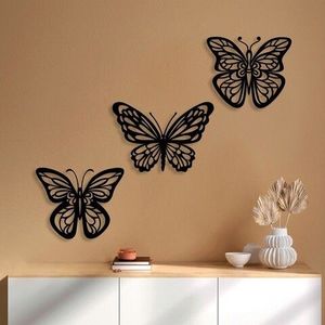 Decoratiune de perete, Butterflies 3, Metal, 32 x 26 cm, Negru imagine