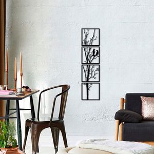 Decoratiune de perete, Tree And Birds S, Metal, 30 x 30 cm, 4 piese, Negru imagine