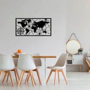 Decoratiune de perete, World Map Small 2, Metal, Dimensiune: 80 x 40 cm, Negru imagine