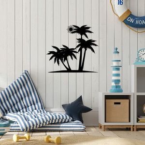 Decoratiune de perete, Palm And The Sun, Metal, Dimensiune: 71 x 65 cm, Negru imagine