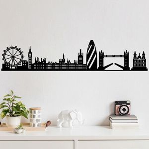 Decoratiune de perete, London Skyline, Metal, 105 x 18 cm, Negru imagine