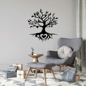 Decoratiune de perete, Tree And Heart, Metal, Dimensiune: 67 x 79 cm, Negru imagine