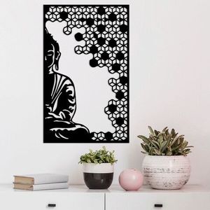 Decoratiune de perete, Buddha And Peace, Metal, Dimensiune: 68 x 1, 5 x 42 cm, Negru imagine