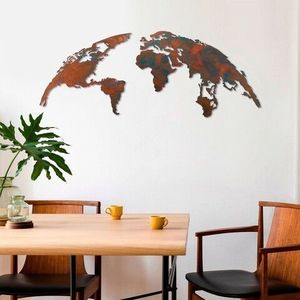 Decoratiune de perete, World Map Medium, Metal, 150 x 59 cm, Multicolor imagine