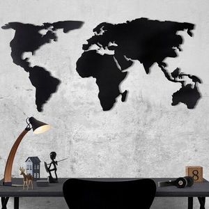 Decoratiune de perete, World Map Silhouette, Metal, Dimensiune: 60 x 120 cm, Negru imagine