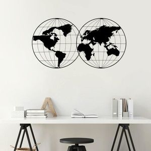 Decoratiune de perete, World Map 18, Metal, Dimensiune: 113 x 60 cm, Negru imagine