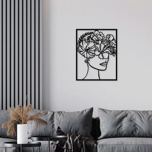Decoratiune de perete, Flower Woman, Metal, Dimensiune: 60 x 75 cm, Negru imagine