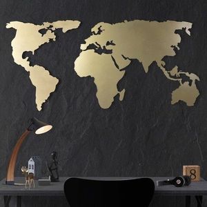 Decoratiune de perete, World Map Silhouette, Metal, Dimensiune: 60 x 120 cm, Auriu imagine