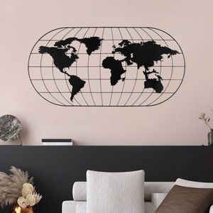 Decoratiune de perete, World Map 17, Metal, Dimensiune: 120 x 60 cm, Negru imagine