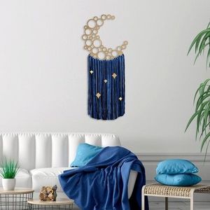 Decoratiune de perete, Moonlight, Macrame, Metal, Albastru / Auriu imagine