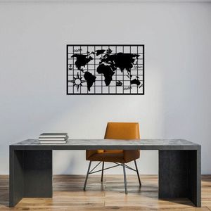 Decoratiune de perete, World Map 7, Metal, 90 x 58 cm, Negru imagine